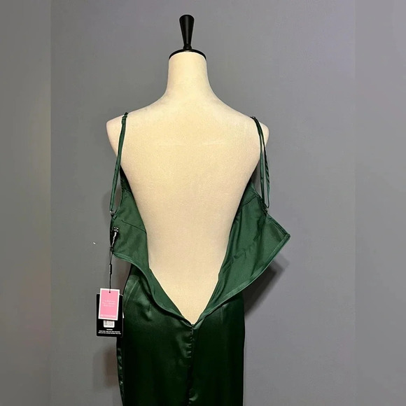 Emerald Green Strappy Satin Cowl Midi Dress size 4 adjustable straps slip dress - Picture 7 of 14